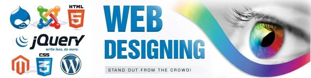 Web design banner showing website technologies and colour tools