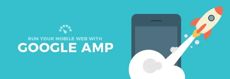 Google AMP illustration with a mobile phone and rocket