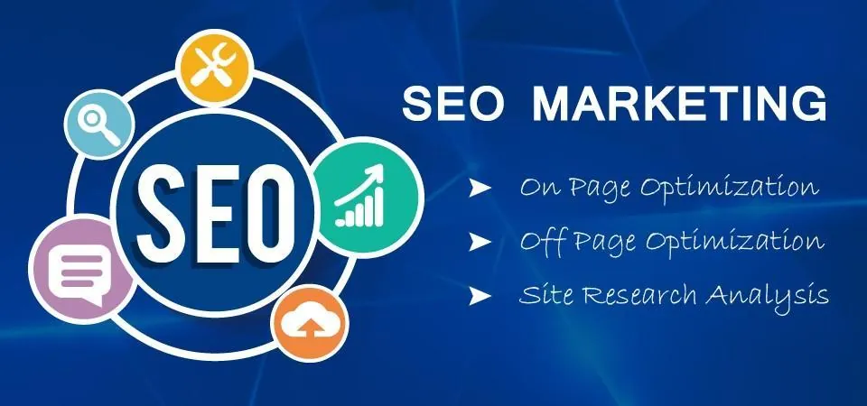 SEO marketing illustration with search and analytics tools