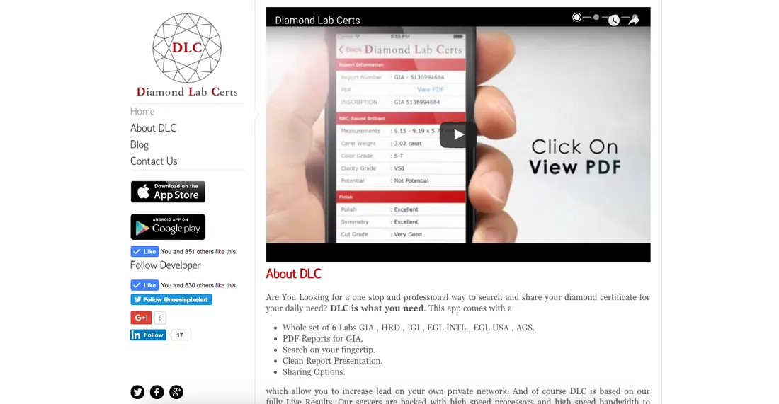 Diamond Lab Certs — original website design